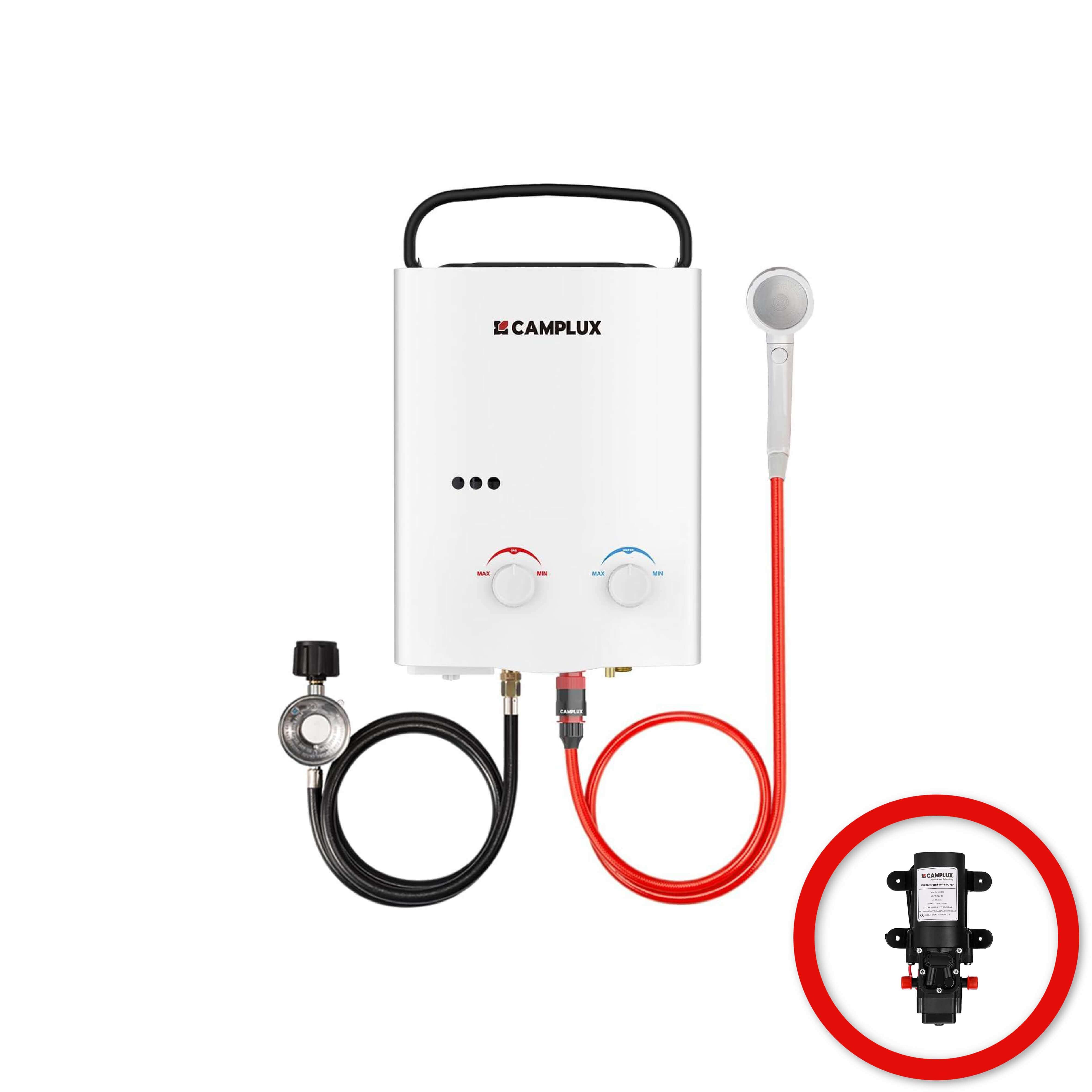 5 Liter Camplux Portable Water Heater & 3.5L Water Pump