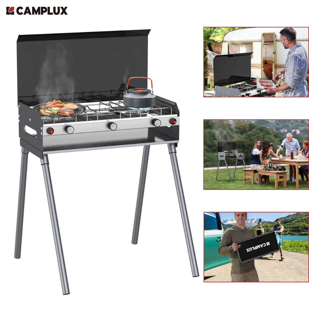 CAMPLUX Portable Camping Stove with Legs 2 Burner Gas Grill Butane BBQ Stove