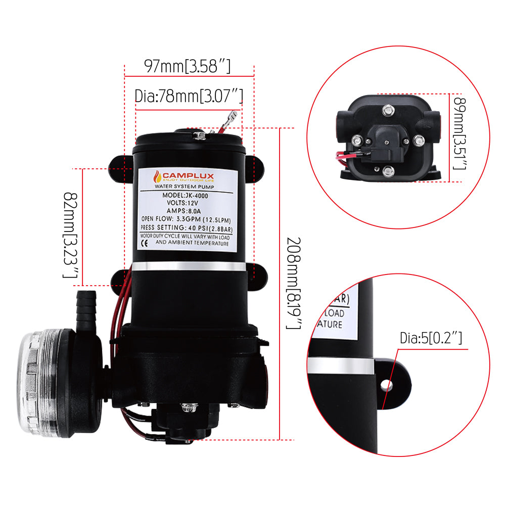 CAMPLUX Outdoor Water Pump 12.5LPM Self-Priming High Pressure Camping Pump 40PSI