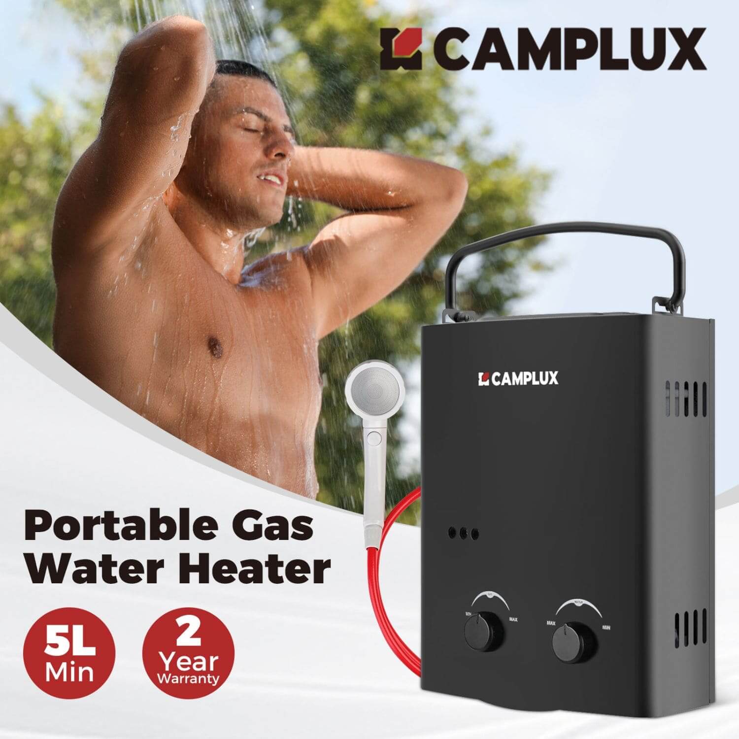 Camplux 6L Black Portable Tankless Water Heater