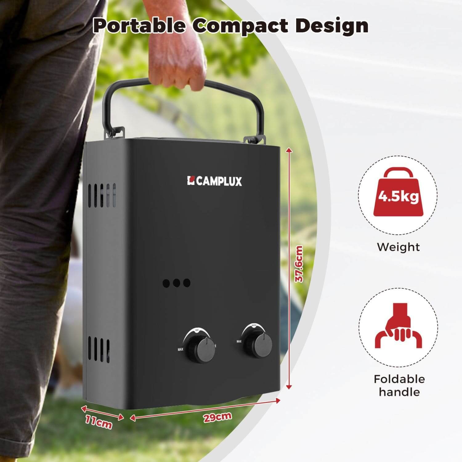 Camplux 5L Black Portable Tankless Water Heater