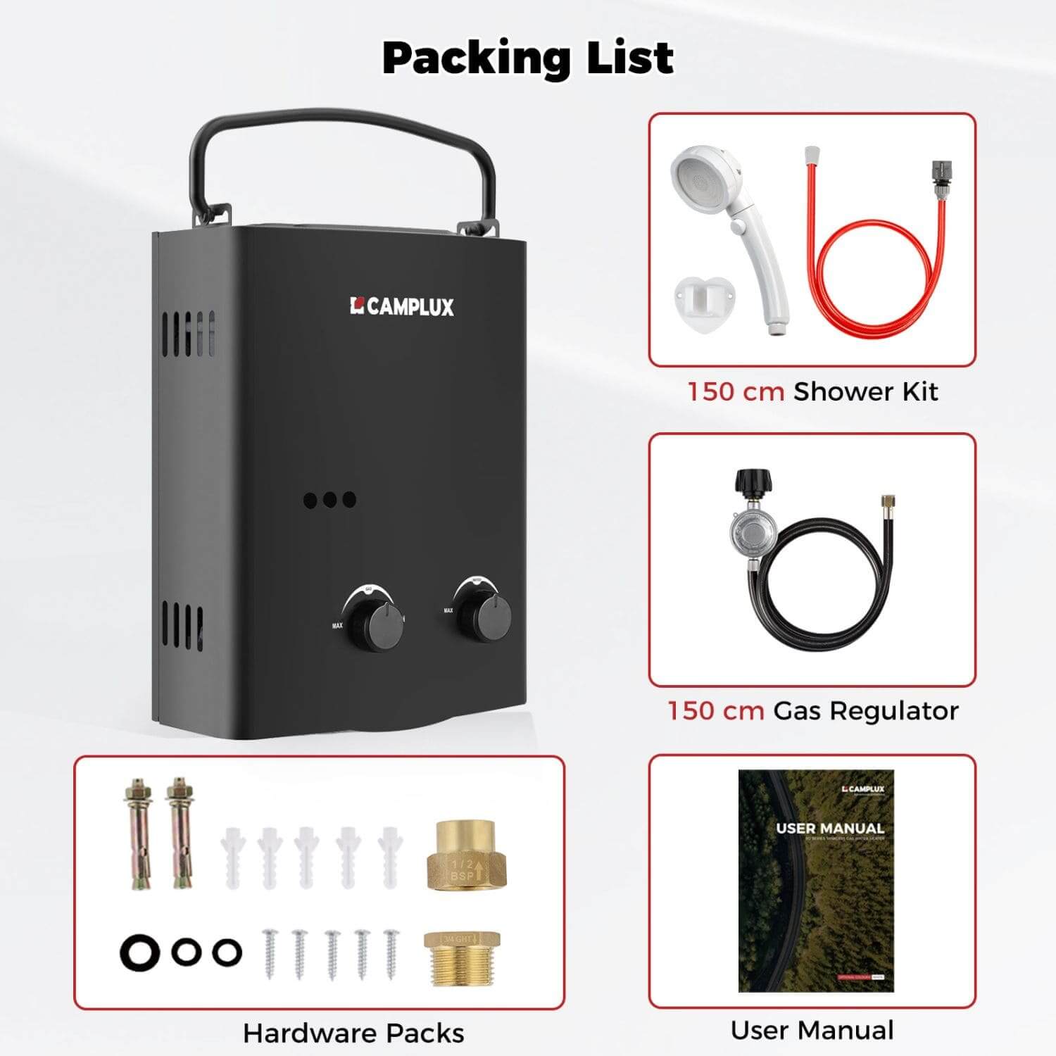 Camplux 5L Black Portable Tankless Water Heater