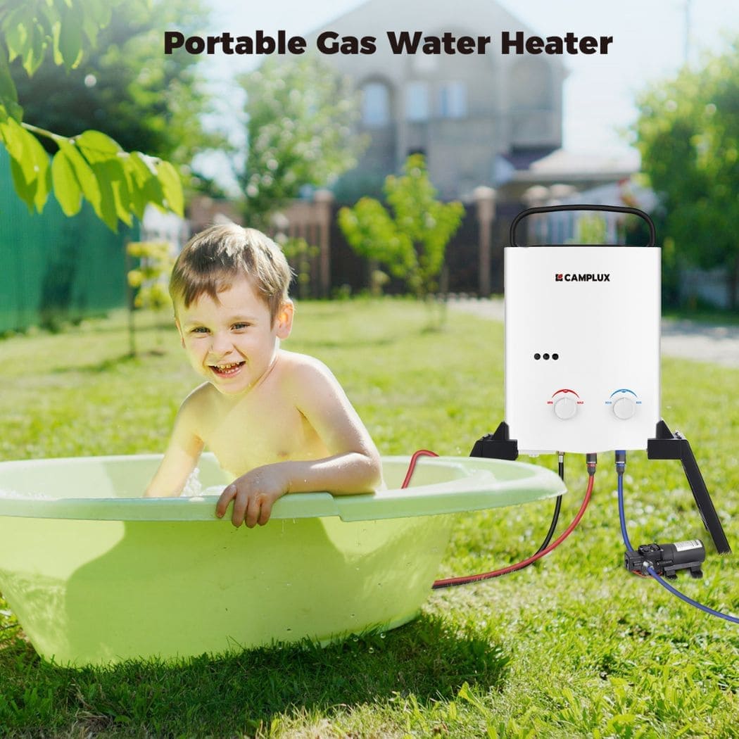 Camplux 5L Portable Water Heater w/ Stand & Pump Pack