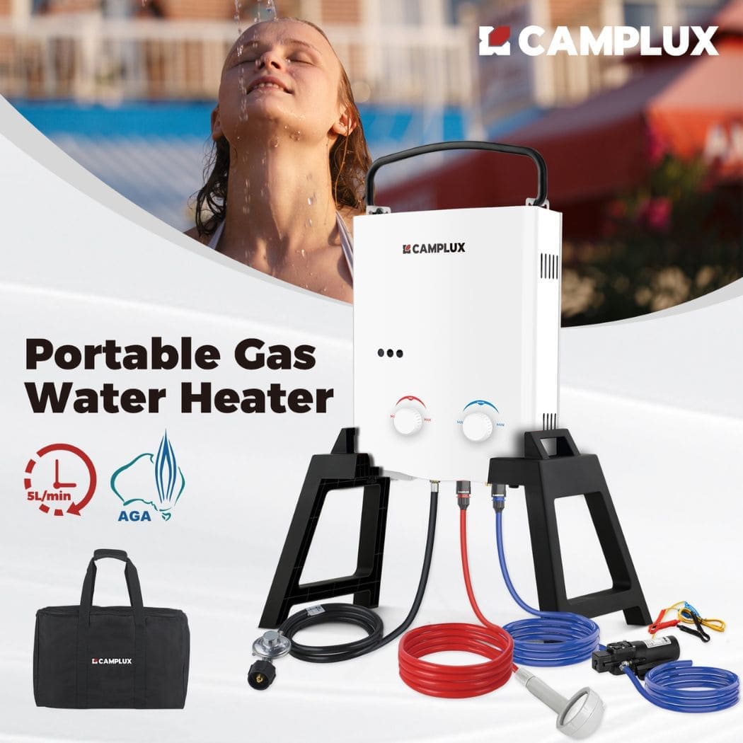 Camplux 5L Portable Water Heater w/ Stand & Pump Pack