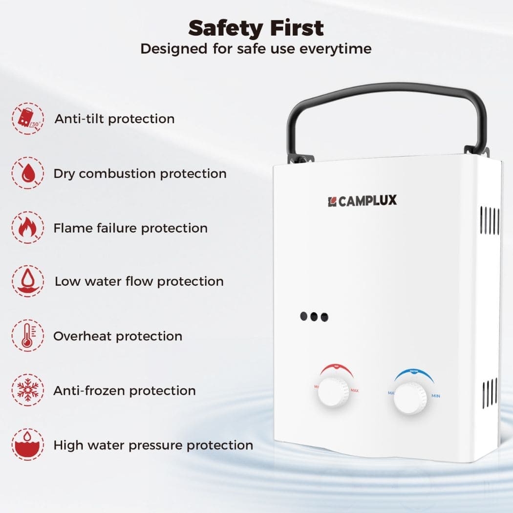 Camplux 5L Portable Water Heater w/ Stand & Pump Pack