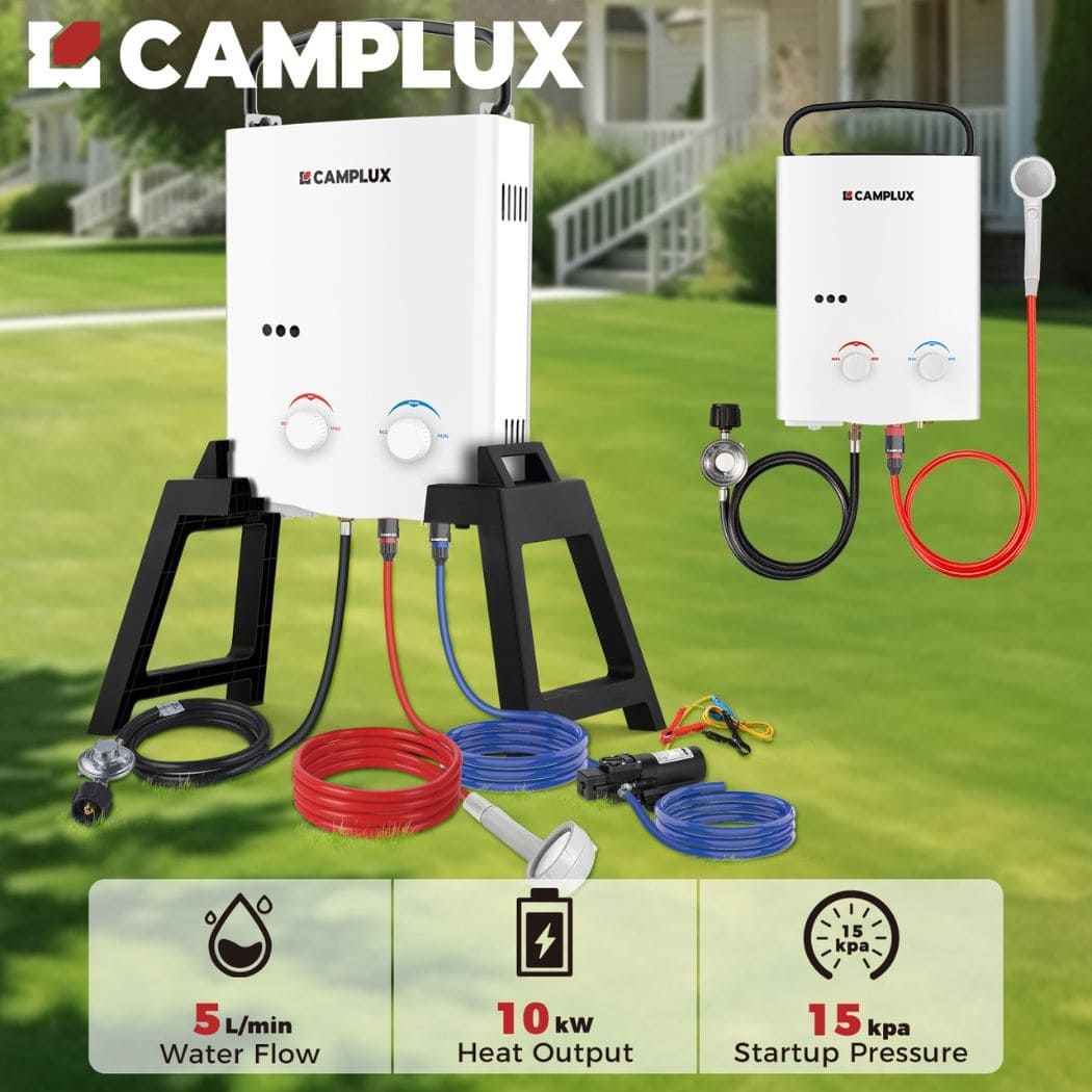 Camplux 5L Portable Water Heater w/ Stand & Pump Pack