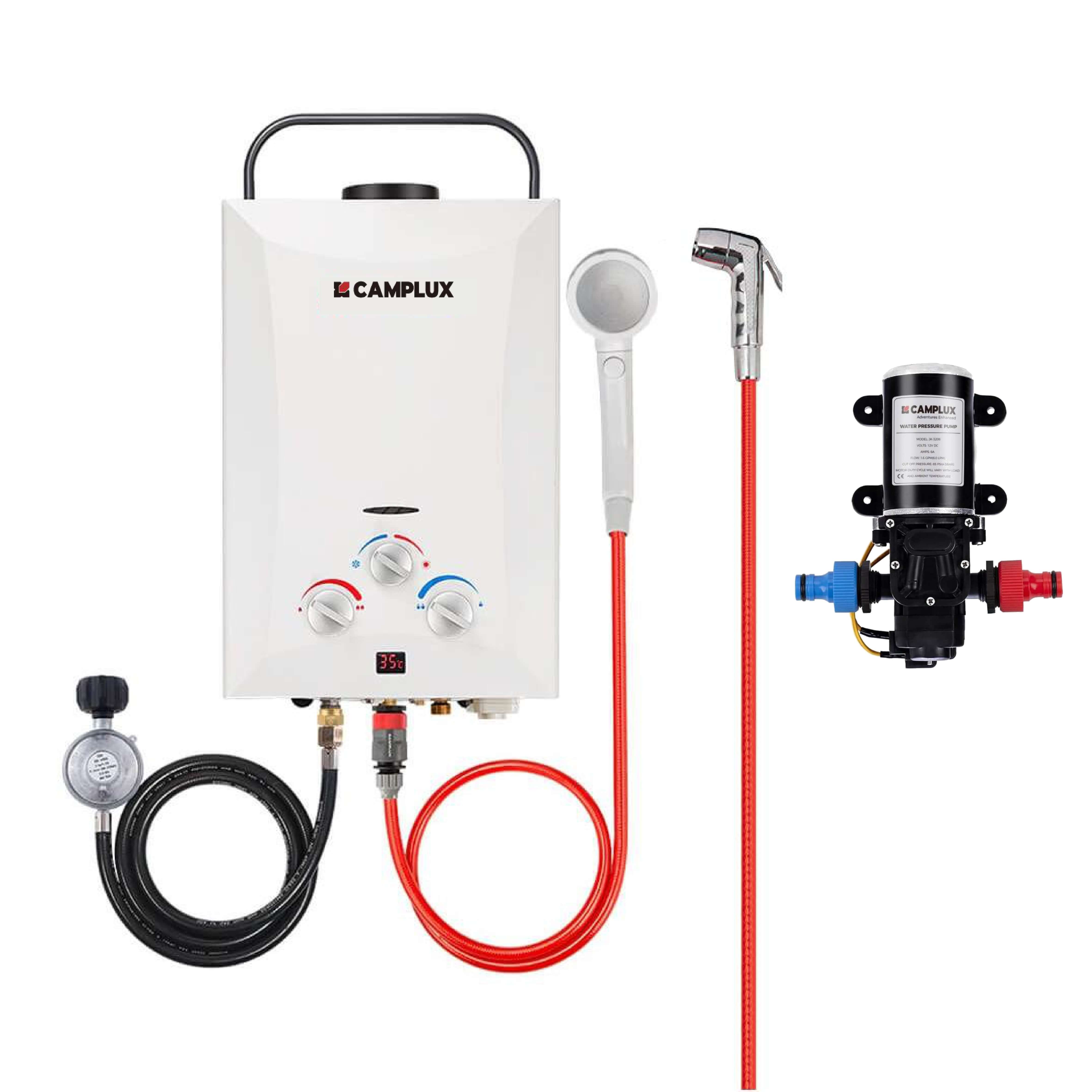 8 Liter Camplux Portable Water Heater & 6L Water Pump