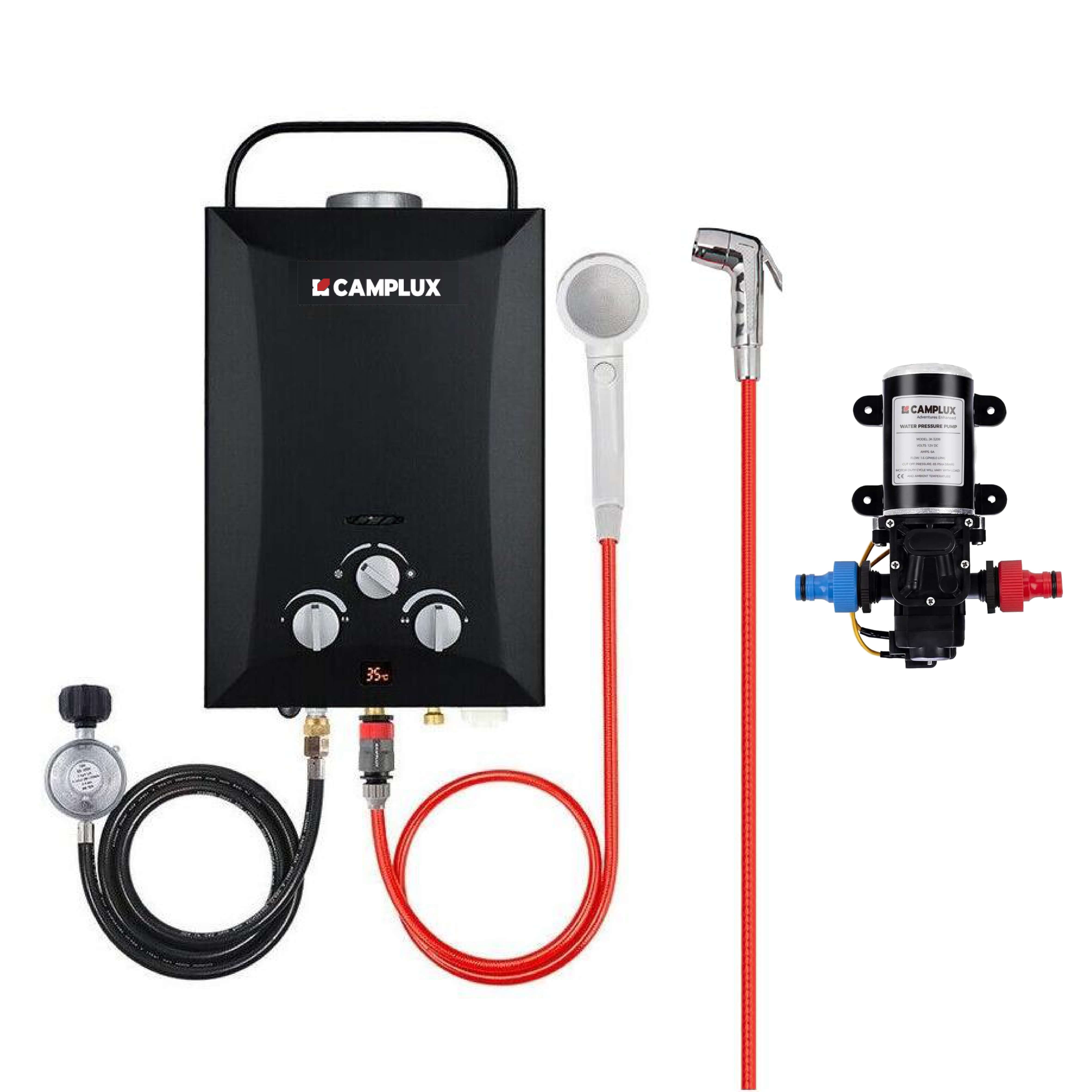 8 Liter Camplux Black Portable Water Heater & 6L Pump