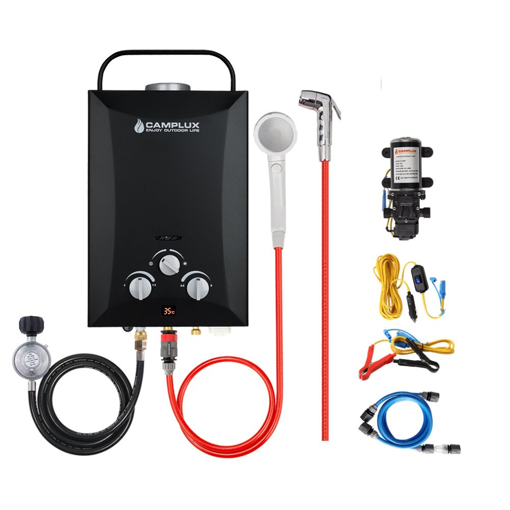Camplux Complete Hot Water System 8L, Instant Tankless Water Heater - 6L Pump & Sprayer