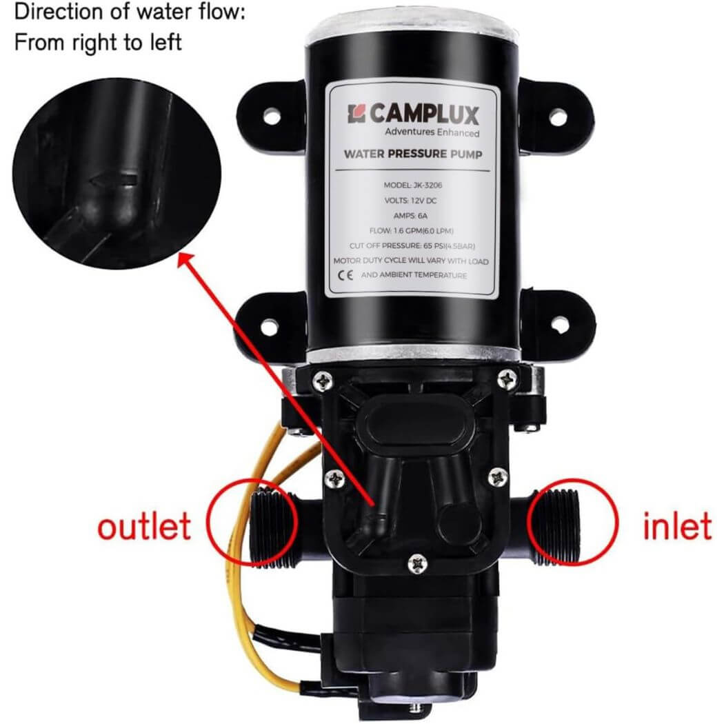 CAMPLUX 12V Caravan Water Pump 6L Diaphragm 65PSI With 2 Connectors To Replace