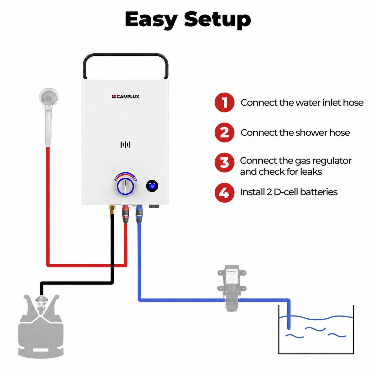 camplux f10 10l portable lpg water heater setup