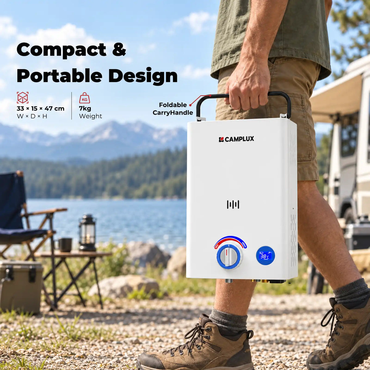 camplux Ff0 gpg water heater designed