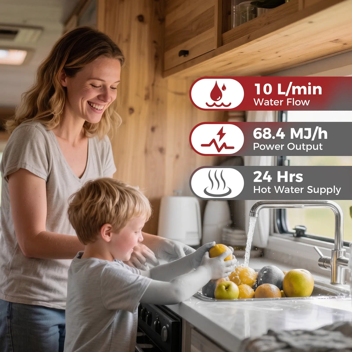 camplux re264 caravan hotwater family scene