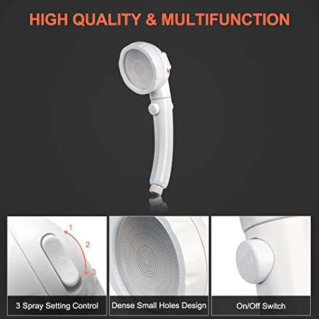 CAMPLUX Handheld Round Spray Shower Head With 1.5m Hose On/Off Switch Quick Connector