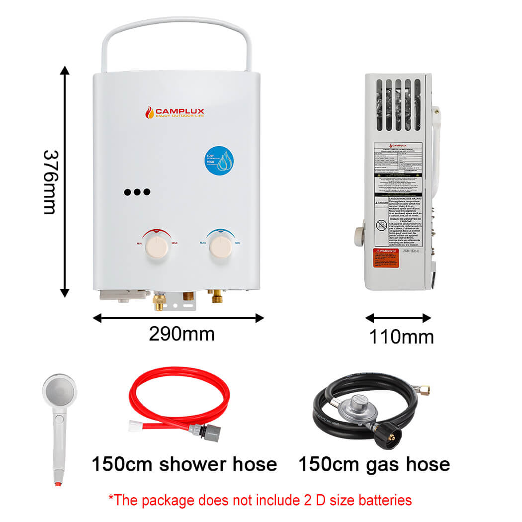 Camplux Complete Hot Water System 5L, Off Grid Water Heater & 6L Water Pump