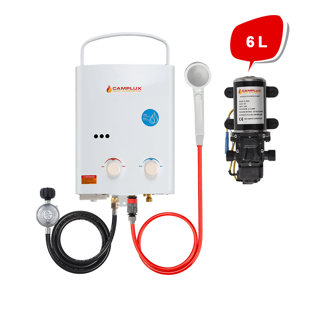Camplux 5L Outdoor Portable Propane Tankless Hot Water System - White