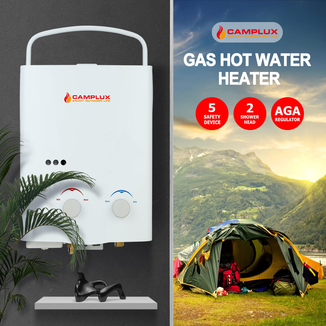 5 Liter Camplux Portable Water Heater, Off Grid use, & 6L Water Pump