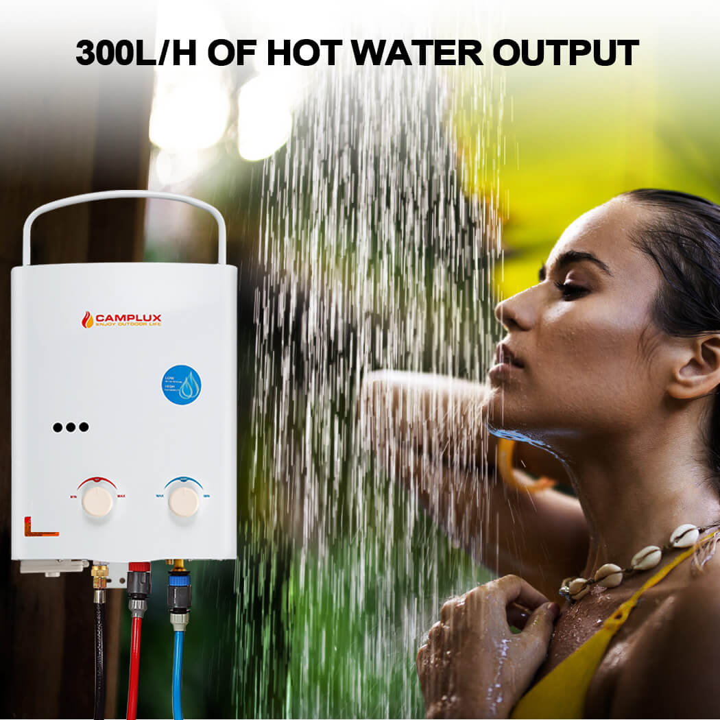 5 Liter Camplux Portable Water Heater, Off Grid use, & 6L Water Pump