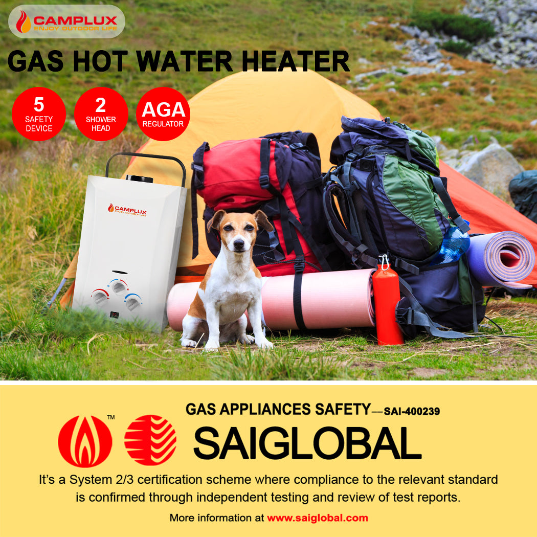 8 Liter Camplux Portable Water Heater, Instant Heat, & 4.3L Water Pump