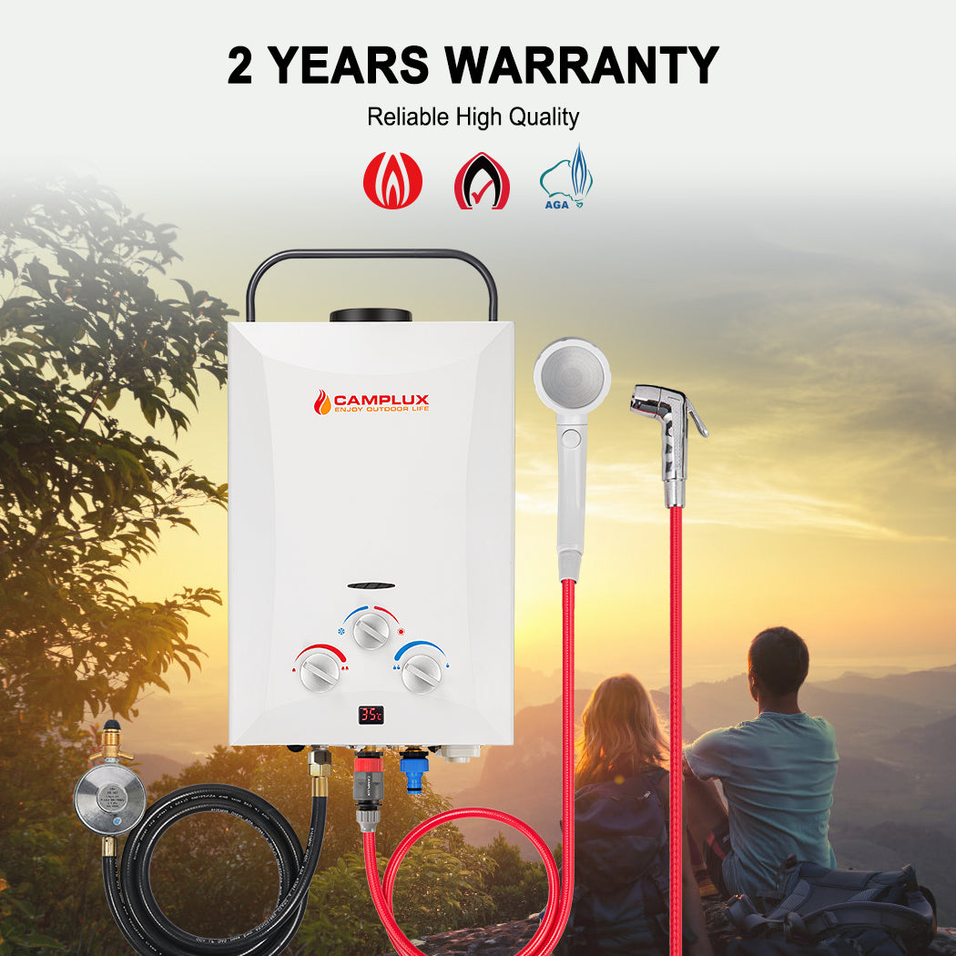 Camplux Complete Hot Water System 8L, Instant Tankless Water Heater - 4.3L Pump & Sprayer & Shower Stand