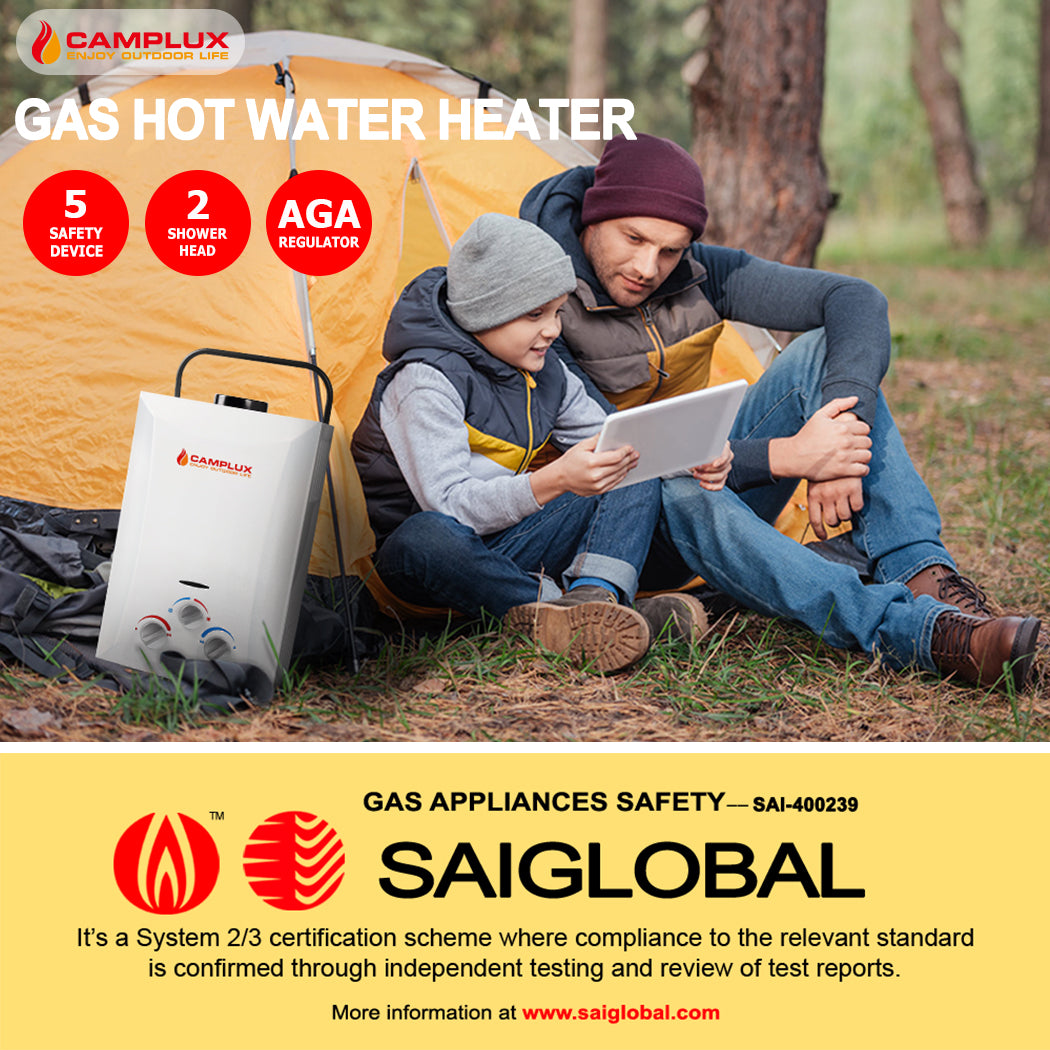 8 Liter Camplux Portable Water Heater, Instant Heat, & 4.3L Water Pump